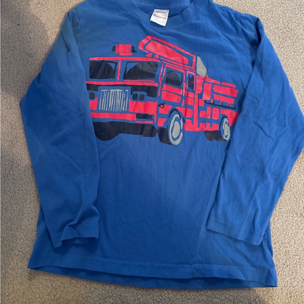 Blue Hanna Anderson fire truck long sleeve shirt